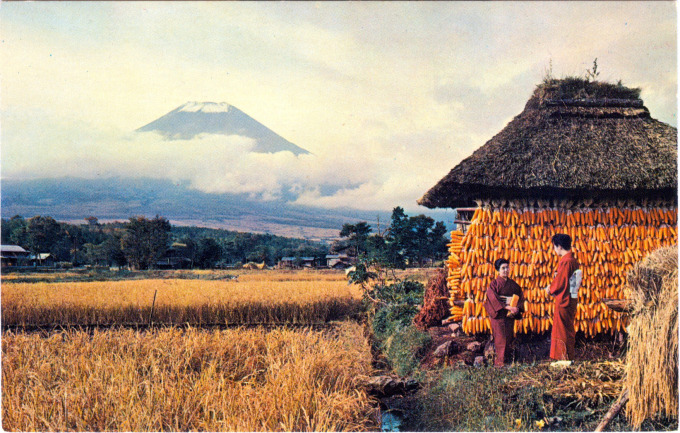 Farm in the shadow of Mt. Fuji, c. 1920.