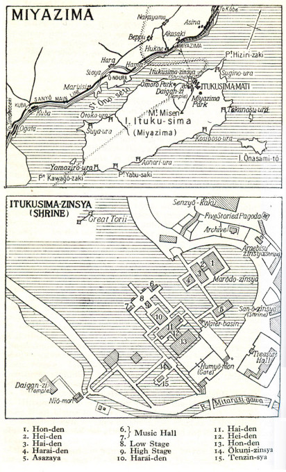 Itsukushima Shrine on Miyajima (from Japan: The Pocket Guide, 1946.)