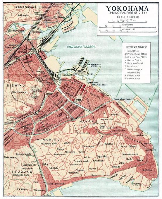 Map of Yokohama (Source: Japan: The Official Guide, 1952)