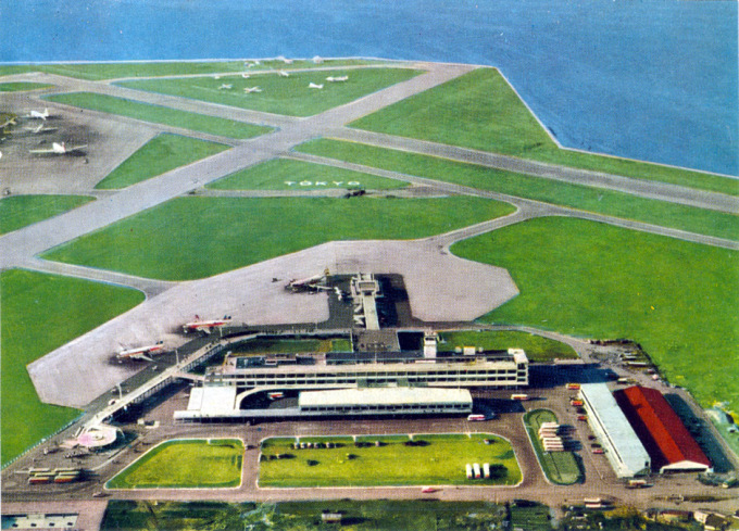 Aerial view of Haneda Airfield, c. 1955, after the completion of the terminal.