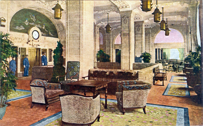 Elevator lobby, Hotel New Grand, Yokohama, c. 1940.