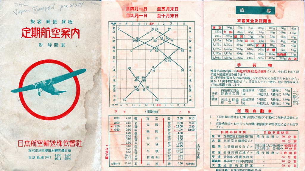 Japan Air Transport Co. flight schedule, c. 1935.