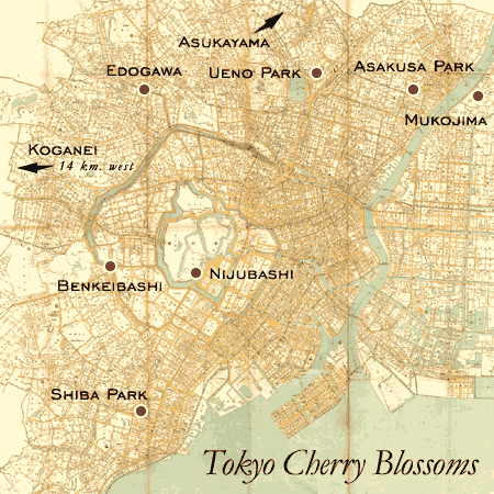 Map: Cherry Blossom parks in Tokyo, c. 1905.