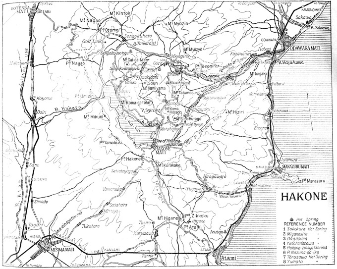 Map: Hakone and Lake Ashi (Lake Hakone) (<em>Japan: The Official Guide</em>, 1941)