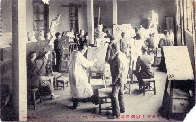 Sculpting studio, Imperial School of Art, Tokyo, c. 1910.