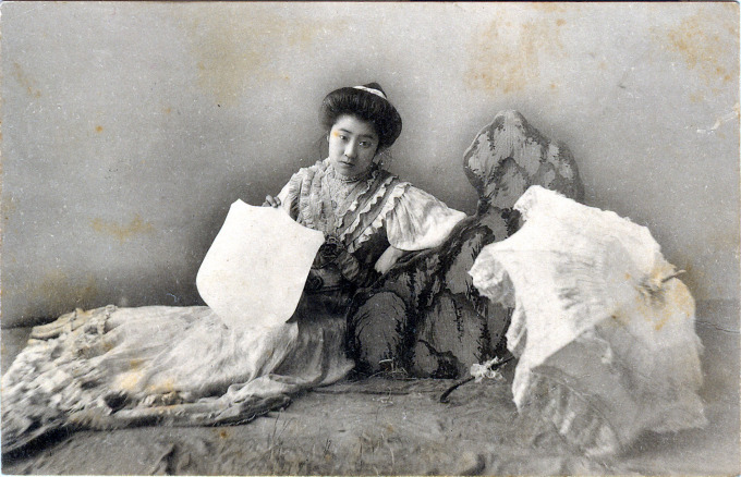 Bijin in Western style dress (yofuku), c. 1910.