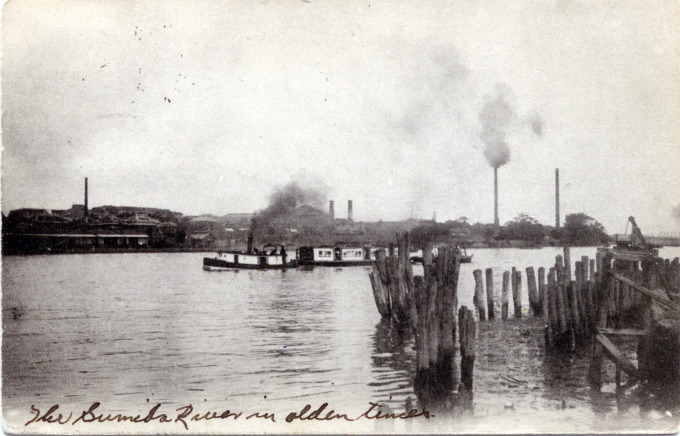 An excursion boat on the Sumida River at Hashiba, c. 1910.