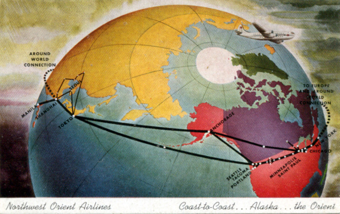 Northwest Orient Airlines, Route map, c. 1949.