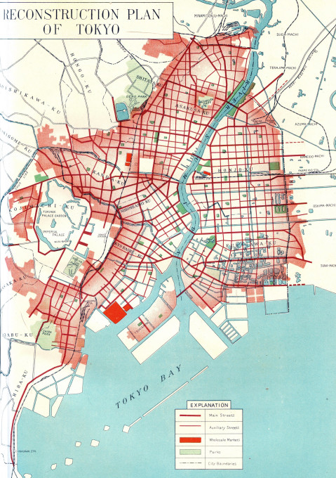 Tokyo Reconstruction Plan in the aftermath of the 1923 Great Kanto earthquake. (Source: Tokyo Reconstruction Work, Tokyo Municipal Office, 1930.)