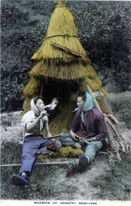 Smoking of country brothers, c. 1910.