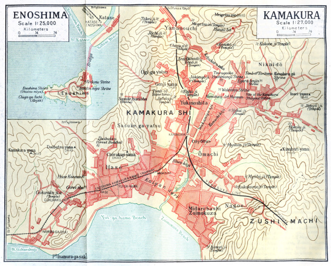 Map: Kamakura and Enoshima (inset). (Source: Japan: The Official Guide, 1952.)