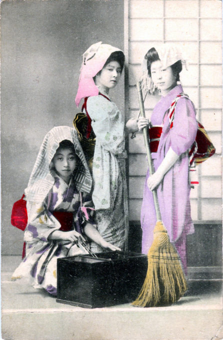 Three shikomi (maid apprentices), c. 1910.