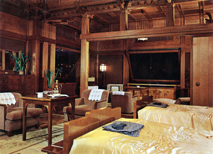 Guest room, Fuijya Miyanoshita Hotel, Hakone, c. 1960.