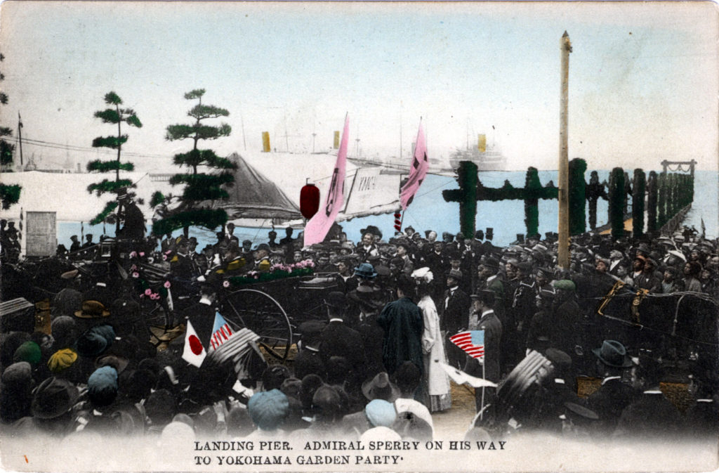 Admiral Sperry being welcomed ashore, "Great White Fleet," Yokohama, 1908.