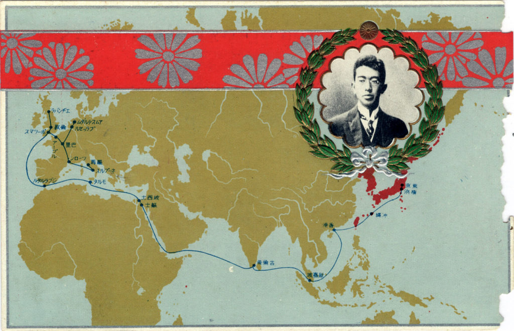 Travel map of Crown Prince Hirohito's voyage to Europe, 1921.