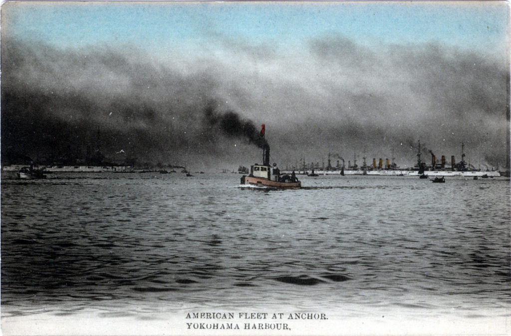 "Great White Fleet" at anchor, Yokohama, 1908.