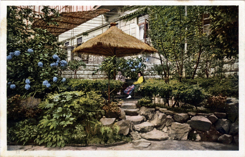 "An idilish corner of the garden," Tor Hotel, Kobe, c. 1930.