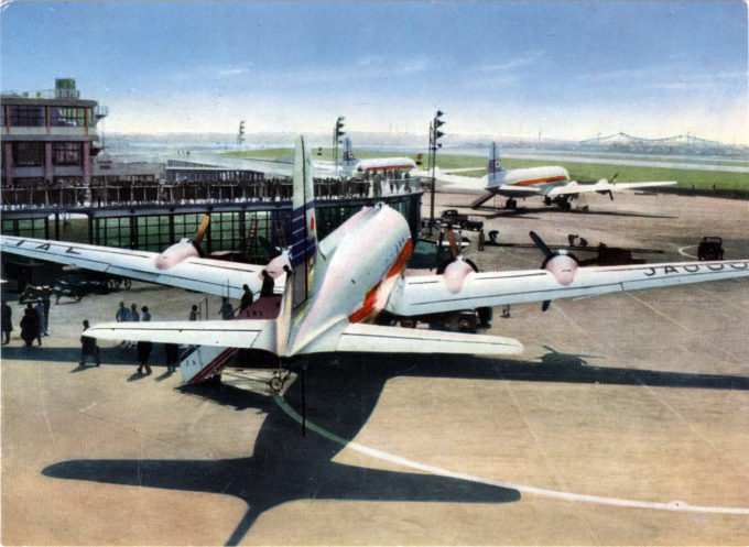 JAL DC-6, Haneda Airport, Tokyo, c. 1960.